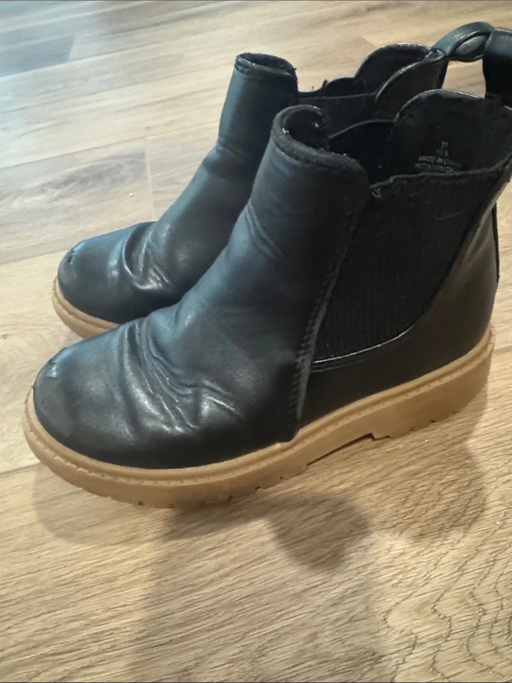 Old Navy Black Chelsea-Style Kids Boots with Tan Wedge Sole